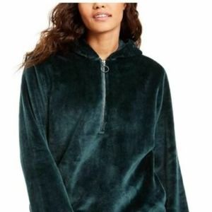 Ideology Women Faux-Fur Velour Fleece Hoodie Sweatshirt Pullover Green M $80